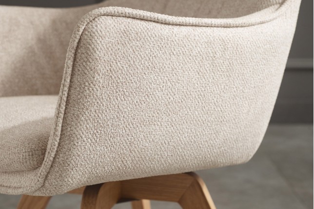 Fauteuil pivotant VOGUE 360° tissu beige chêne naturel