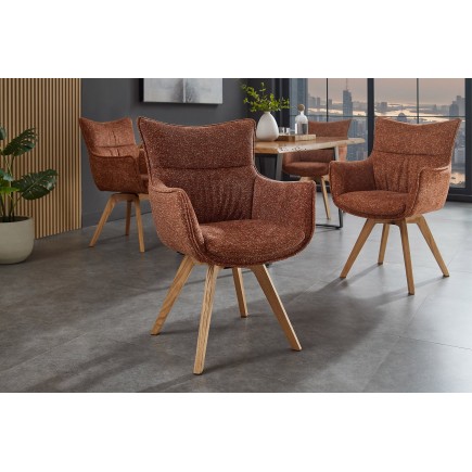 Fauteuil pivotant VOGUE 360° tissu brun rouille pieds chêne