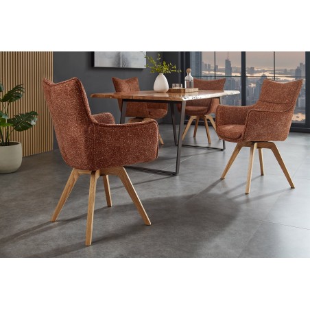 Fauteuil pivotant VOGUE 360° tissu brun rouille pieds chêne