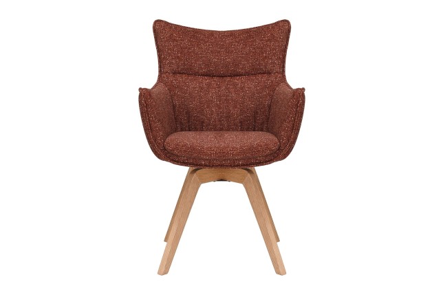 Fauteuil pivotant VOGUE 360° tissu brun rouille pieds chêne