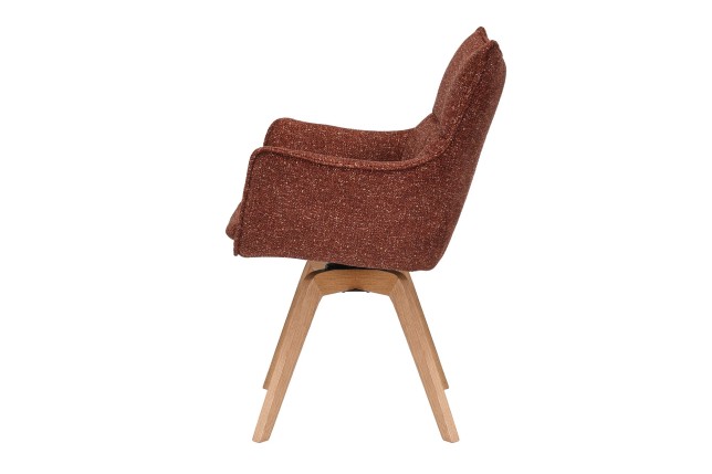 Fauteuil pivotant VOGUE 360° tissu brun rouille pieds chêne