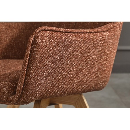 Fauteuil pivotant VOGUE 360° tissu brun rouille pieds chêne