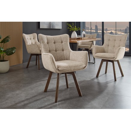 Fauteuil pivotant THOR 360° tissu beige, pieds chêne