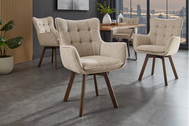Fauteuil pivotant THOR 360° tissu beige, pieds chêne