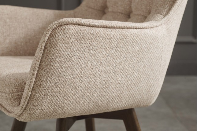 Fauteuil pivotant THOR 360° tissu beige, pieds chêne