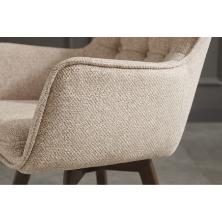 Fauteuil pivotant THOR 360° tissu beige, pieds chêne