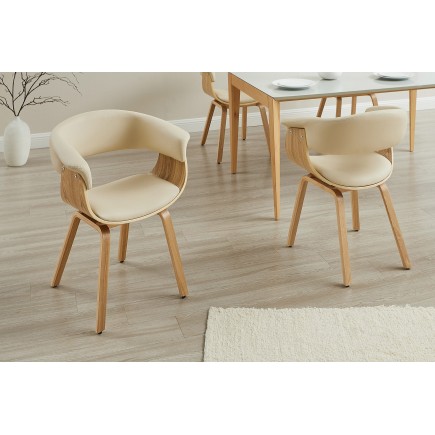 Chaise ORGANIC accoudoirs, bois plaqué chêne, beige crème