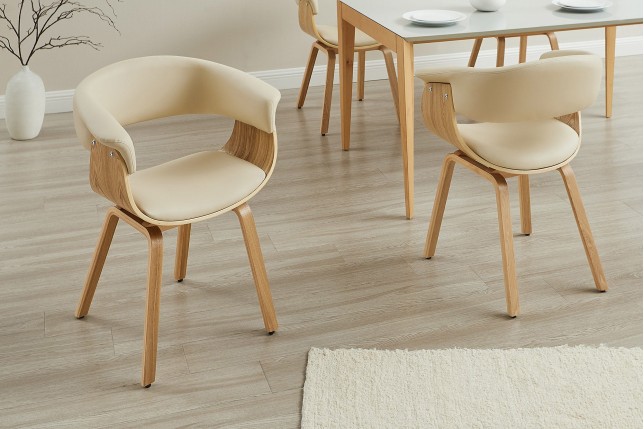 Chaise ORGANIC accoudoirs, bois plaqué chêne, beige crème