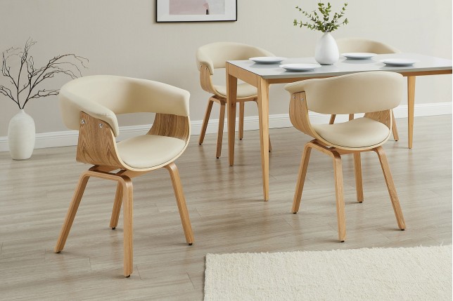 Chaise ORGANIC accoudoirs, bois plaqué chêne, beige crème