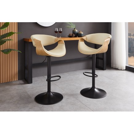 Tabouret de bar ORGANIC pivotant beige et effet chêne