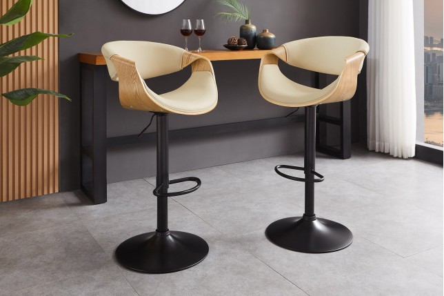 Tabouret de bar ORGANIC pivotant beige et effet chêne