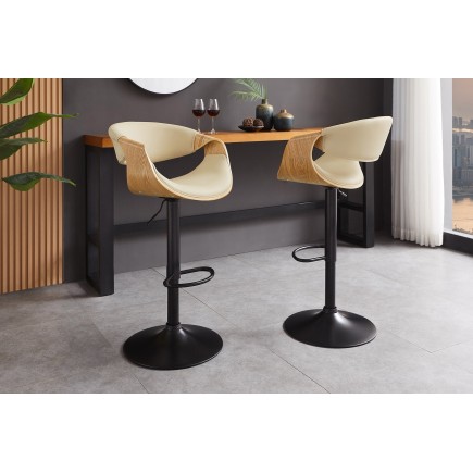 Tabouret de bar ORGANIC pivotant beige et effet chêne 2