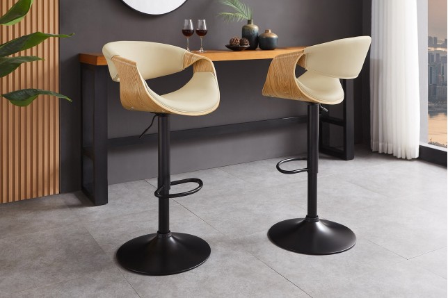 Tabouret de bar ORGANIC pivotant beige et effet chêne