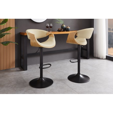 Tabouret de bar ORGANIC pivotant beige et effet chêne