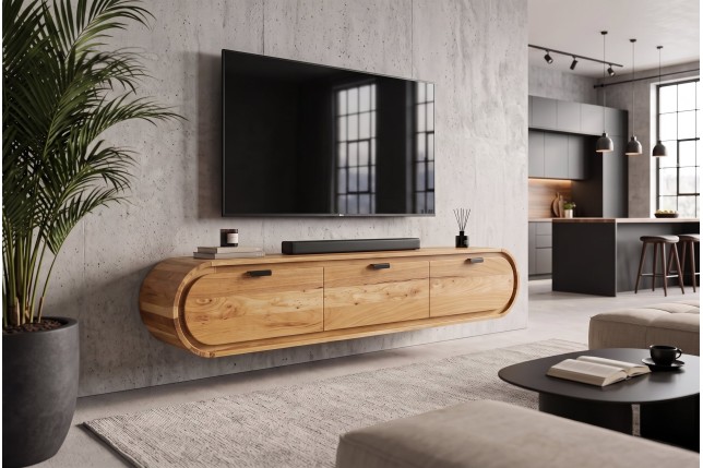 Meuble TV suspendu ORGANIC 160cm acacia massif naturel