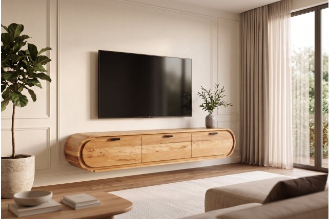 Meuble TV suspendu ORGANIC 160cm acacia massif naturel