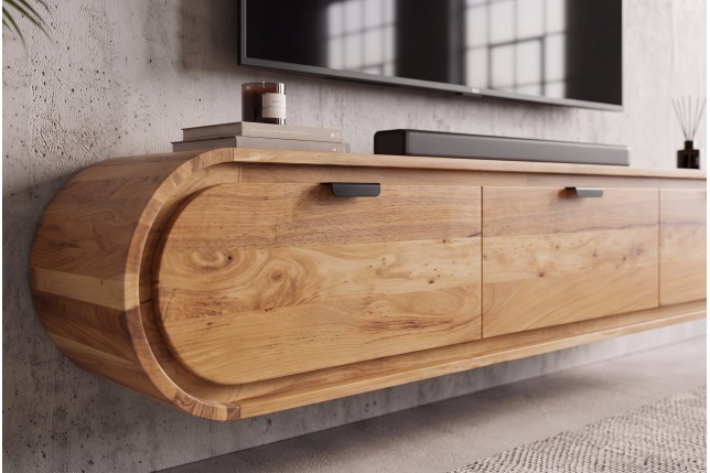Meuble TV suspendu ORGANIC 160cm acacia massif naturel