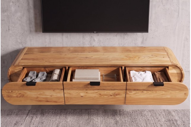 Meuble TV suspendu ORGANIC 160cm acacia massif naturel