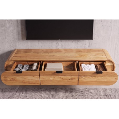 Meuble TV suspendu ORGANIC 160cm acacia massif naturel