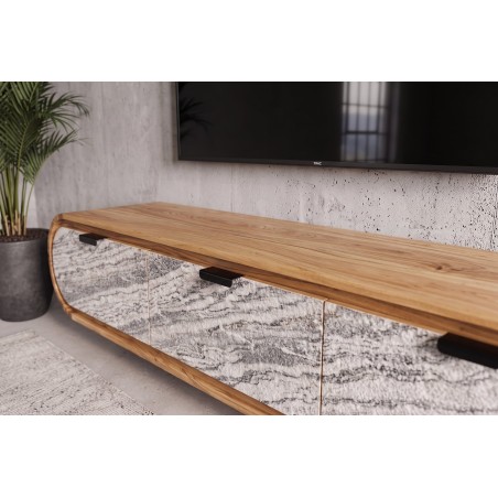 Meuble TV ORGANIC 160cm suspendu acacia massif effet pierre