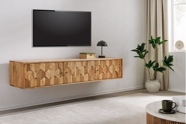 Meuble TV suspendu MYSTIC LIVING 160cm acacia massif