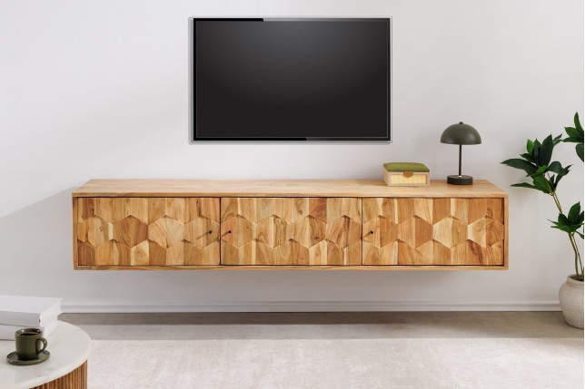 Meuble TV suspendu MYSTIC LIVING 160cm acacia massif