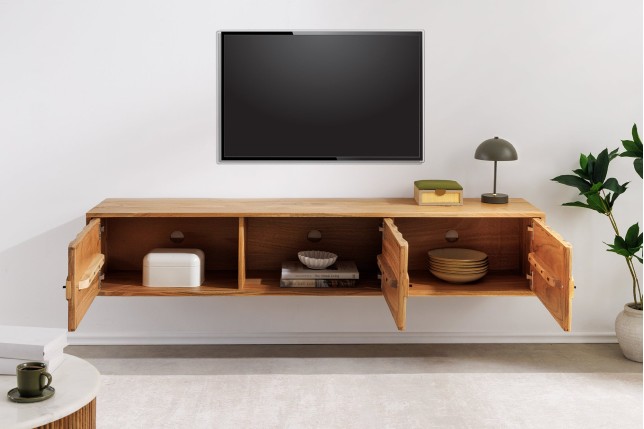 Meuble TV suspendu MYSTIC LIVING 160cm acacia massif