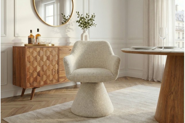 Fauteuil pivotant AMBIENTO chenille beige 180°