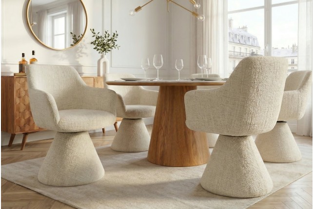 Fauteuil pivotant AMBIENTO chenille beige 180°
