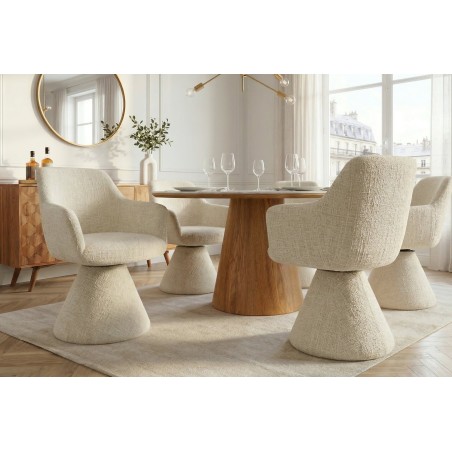 Fauteuil pivotant AMBIENTO chenille beige 180°