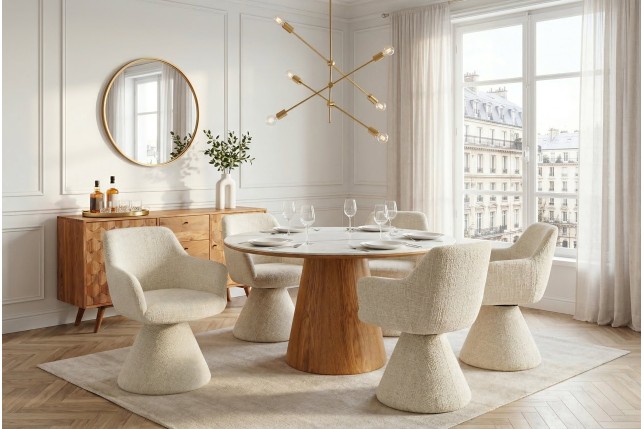 Fauteuil pivotant AMBIENTO chenille beige 180°