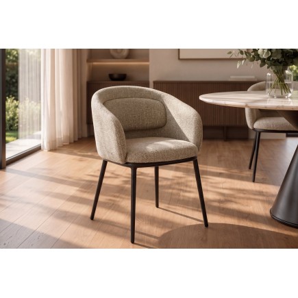Chaise FLORENZ accoudoirs tissu beige brun, pieds métal noir 2