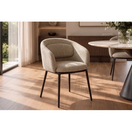 Chaise FLORENZ accoudoirs tissu beige brun, pieds métal noir
