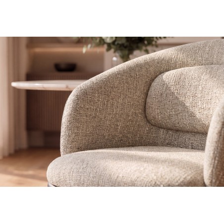 Chaise FLORENZ accoudoirs tissu beige brun, pieds métal noir