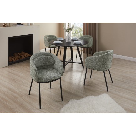 Chaise FLORENZ tissu vert foncé et métal noir - accoudoirs