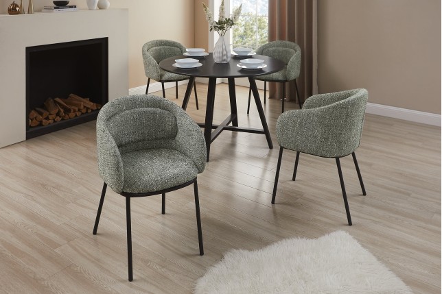 Chaise FLORENZ tissu vert foncé et métal noir - accoudoirs