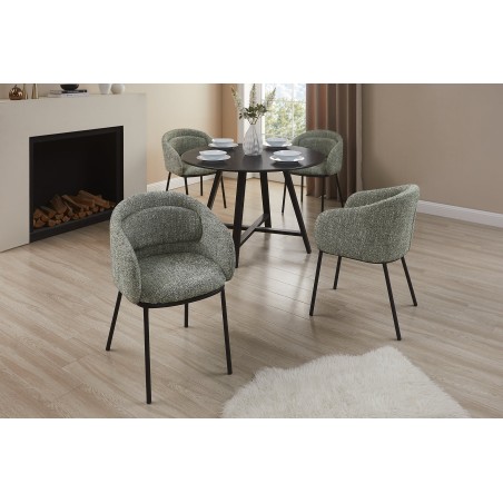 Chaise FLORENZ tissu vert foncé et métal noir - accoudoirs