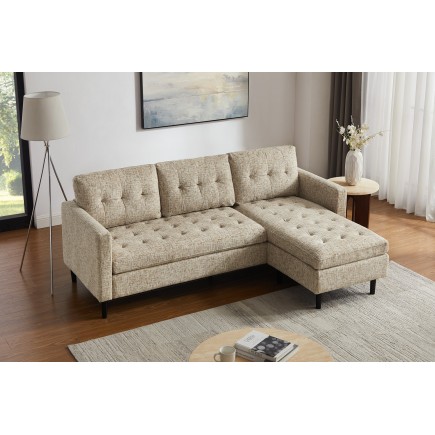 Canapé d'angle STOCKHOLM 220cm 3 places tissu texturé beige