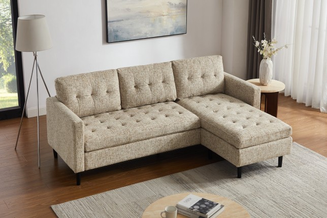 Canapé d'angle STOCKHOLM 220cm 3 places tissu texturé beige