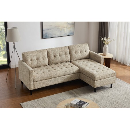 Canapé d'angle STOCKHOLM 220cm 3 places tissu texturé beige