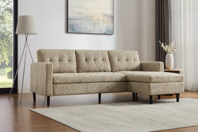 Canapé d'angle STOCKHOLM 220cm tissu beige - 3 places