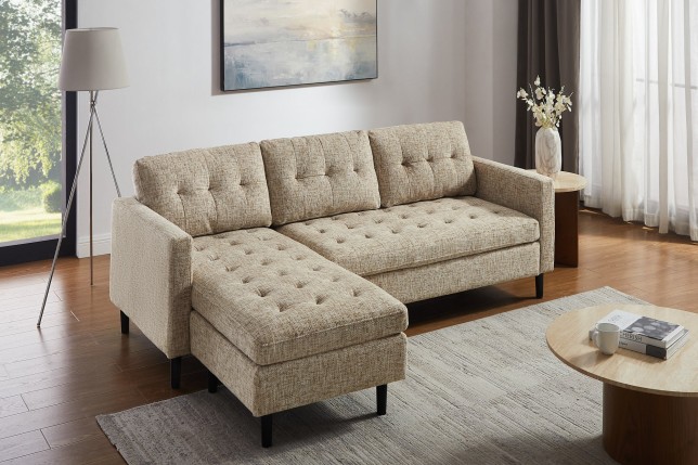Canapé d'angle STOCKHOLM 220cm tissu beige - 3 places