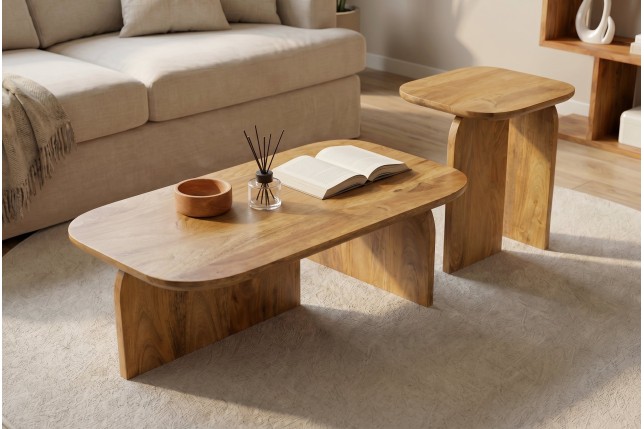 et 2 Tables Basses Gatsby Manguier Brun | Elsines