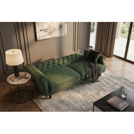 Canapé-lit convertible velours vert mousse 220cm