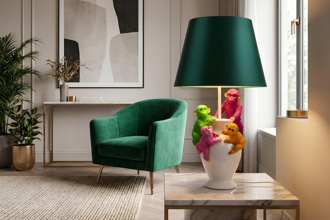 Lampe de table MONKEY 55cm polyrésine blanc vert
