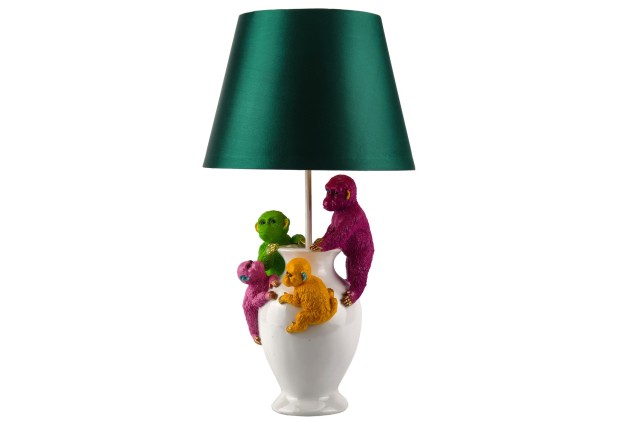Lampe de table MONKEY 55cm polyrésine blanc vert