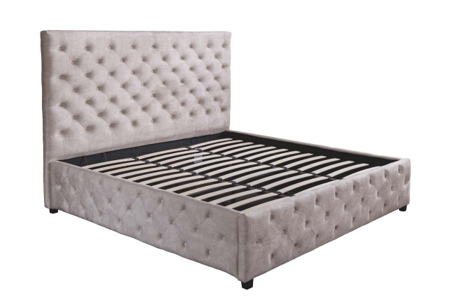 Lit PARIS 160x200 Chesterfield velours champagne beige rangement