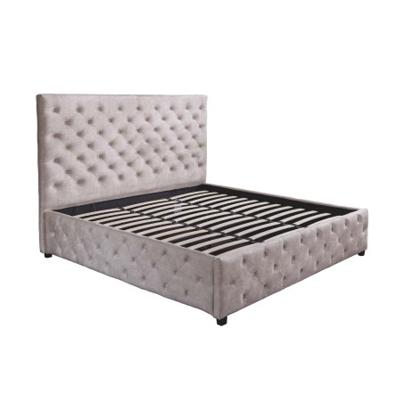 Lit PARIS 160x200 Chesterfield velours champagne beige rangement