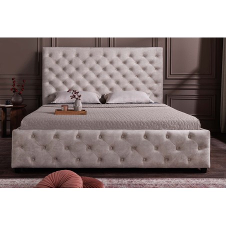 Lit PARIS 160x200 Chesterfield velours champagne beige rangement