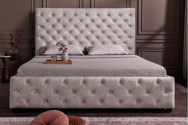 Lit PARIS 180x200 Chesterfield Velours Champagne + Rangement